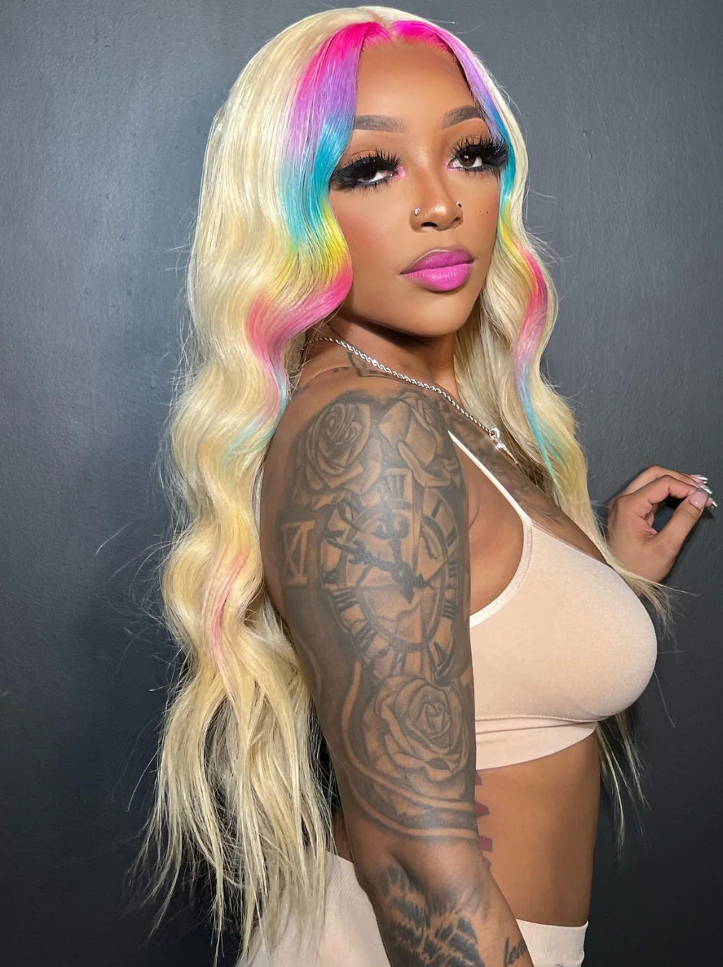 Dorsanee Multi Color Red Lavender Yellow Pink Blue 200 Density 13x4 Lace Front Human Hair Wigs - Image 6