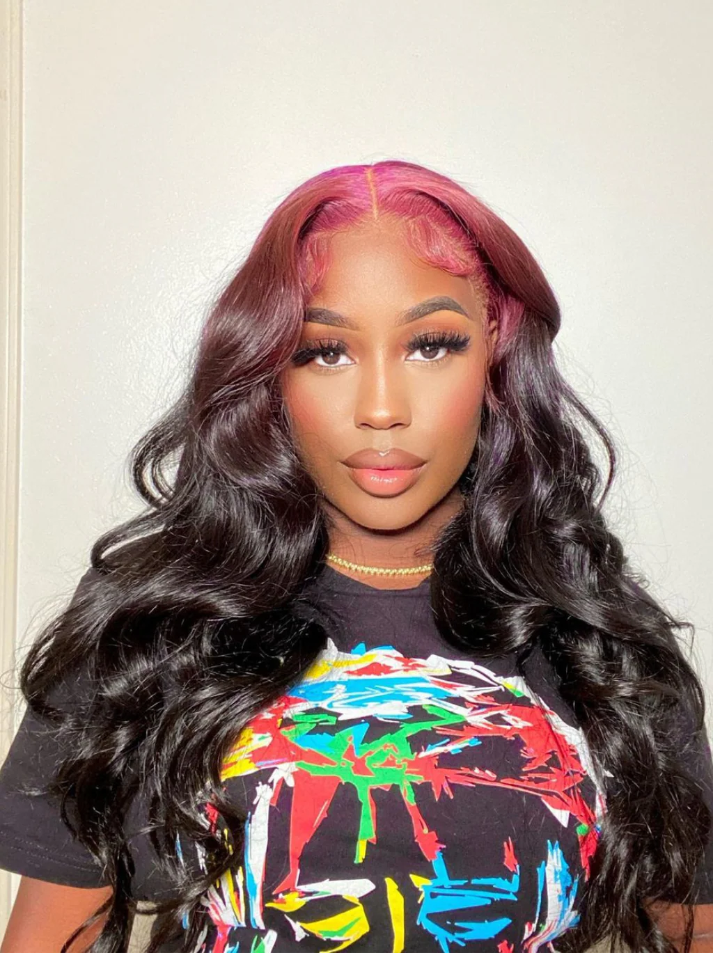 Dorsanee Natural Black Loose Wave Wig With Ombre Purple Roots 13x4 HD Lace Front Human Hair Wigs - Image 3