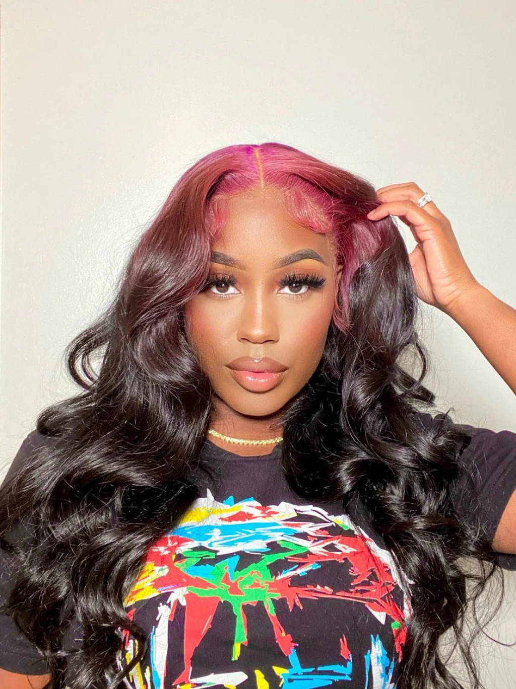 Dorsanee Natural Black Loose Wave Wig With Ombre Purple Roots 13x4 HD Lace Front Human Hair Wigs - Image 5
