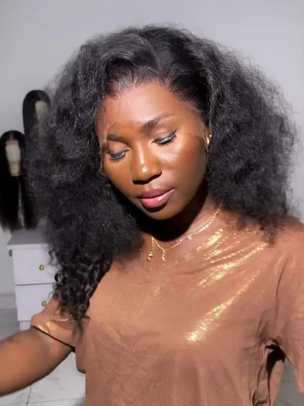 Dorsanee Natural Fluffy kinky Curly Wave Light Frizz Realistic Look Curls Voluminous Virgin Human Hair Wigs - Image 2