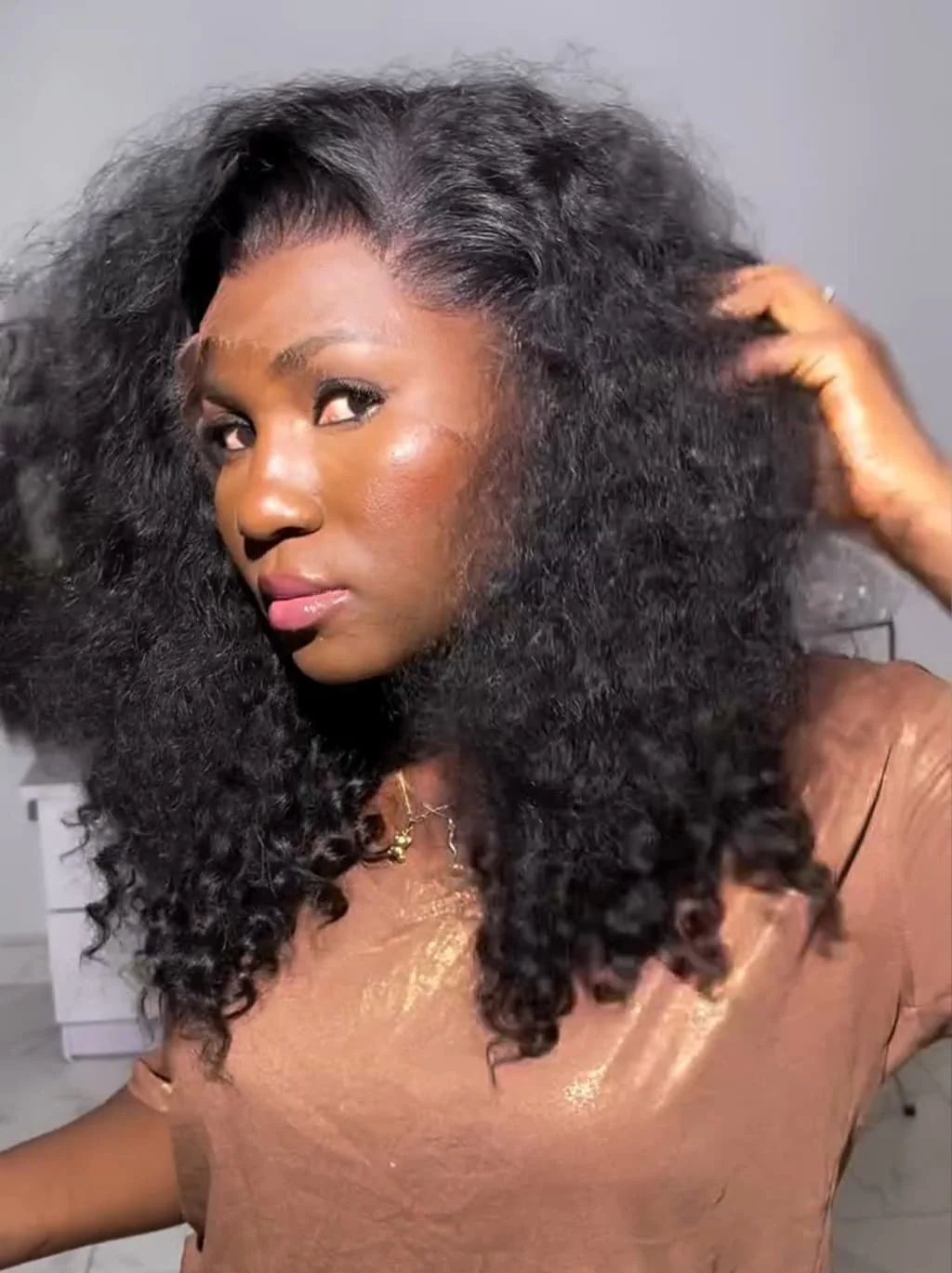 Dorsanee Natural Fluffy kinky Curly Wave Light Frizz Realistic Look Curls Voluminous Virgin Human Hair Wigs - Image 3