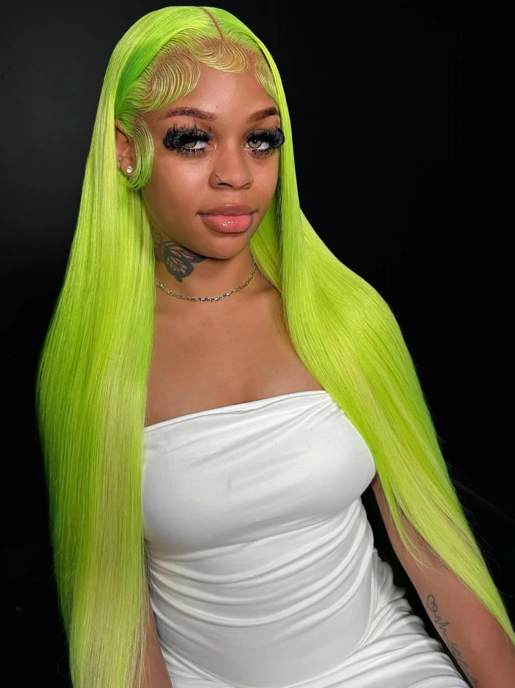 Dorsanee Neon Electric Lime Green 13x4 Lace Front Virgin Human Hair Wigs 200 Density - Image 2