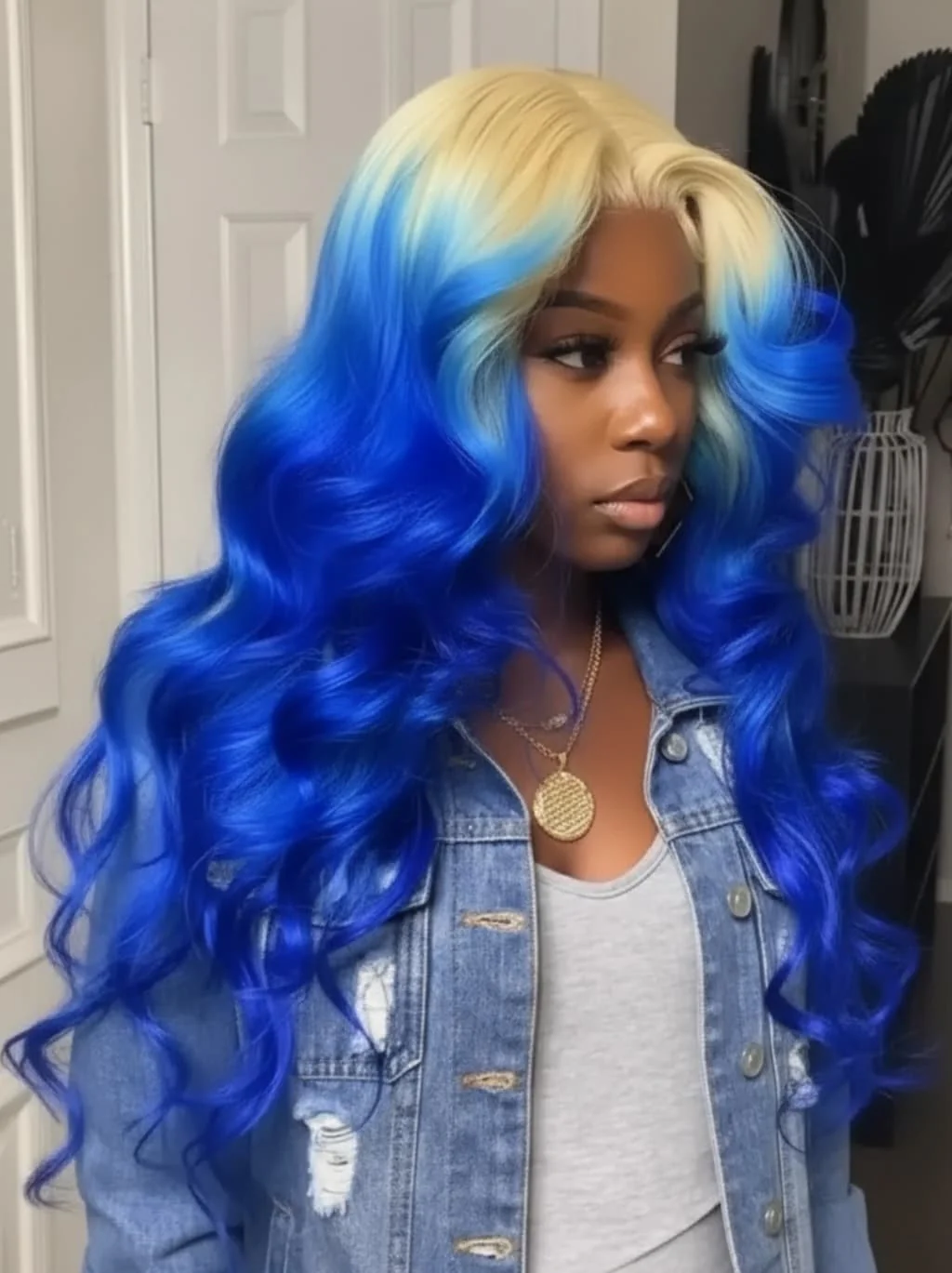 Dorsanee Ombre 613 Blonde Blue 13x4 Lace Front Human Hair Wigs 200 Density - Image 2