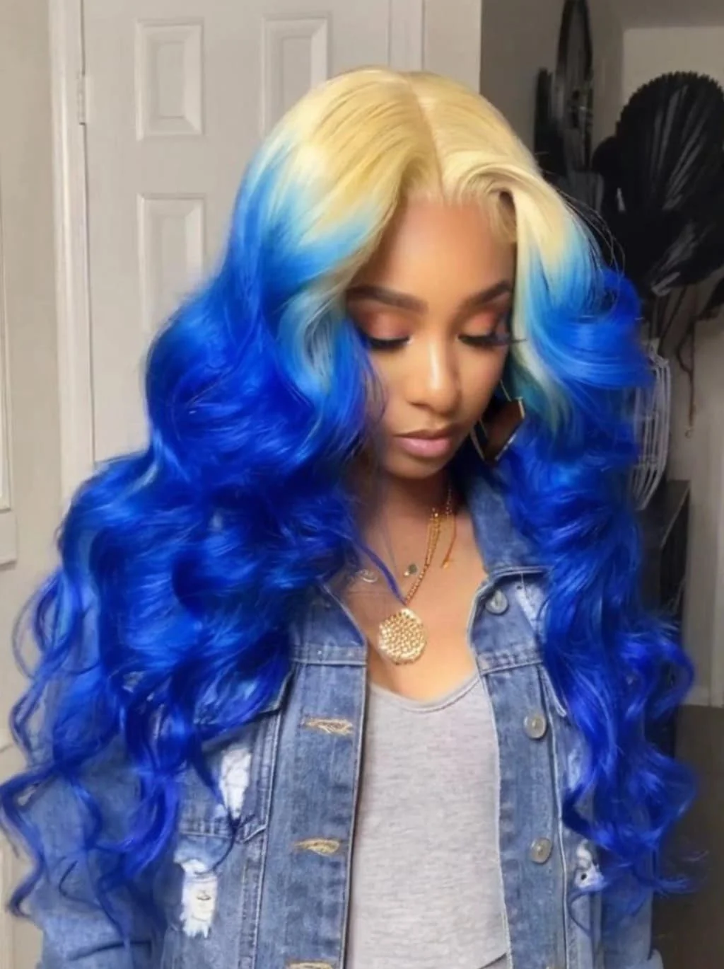 Dorsanee Ombre 613 Blonde Blue 13x4 Lace Front Human Hair Wigs 200 Density - Image 3