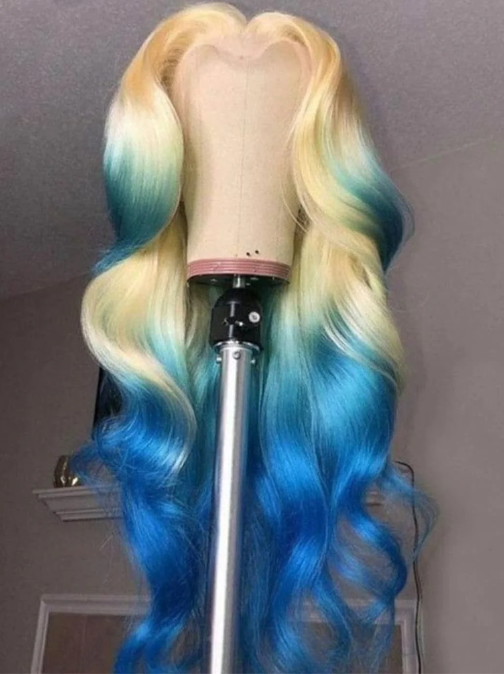 Dorsanee Ombre 613 Blonde Blue Colored 13x4 Lace Front Virgin Human Hair Wig 200 Density - Image 2