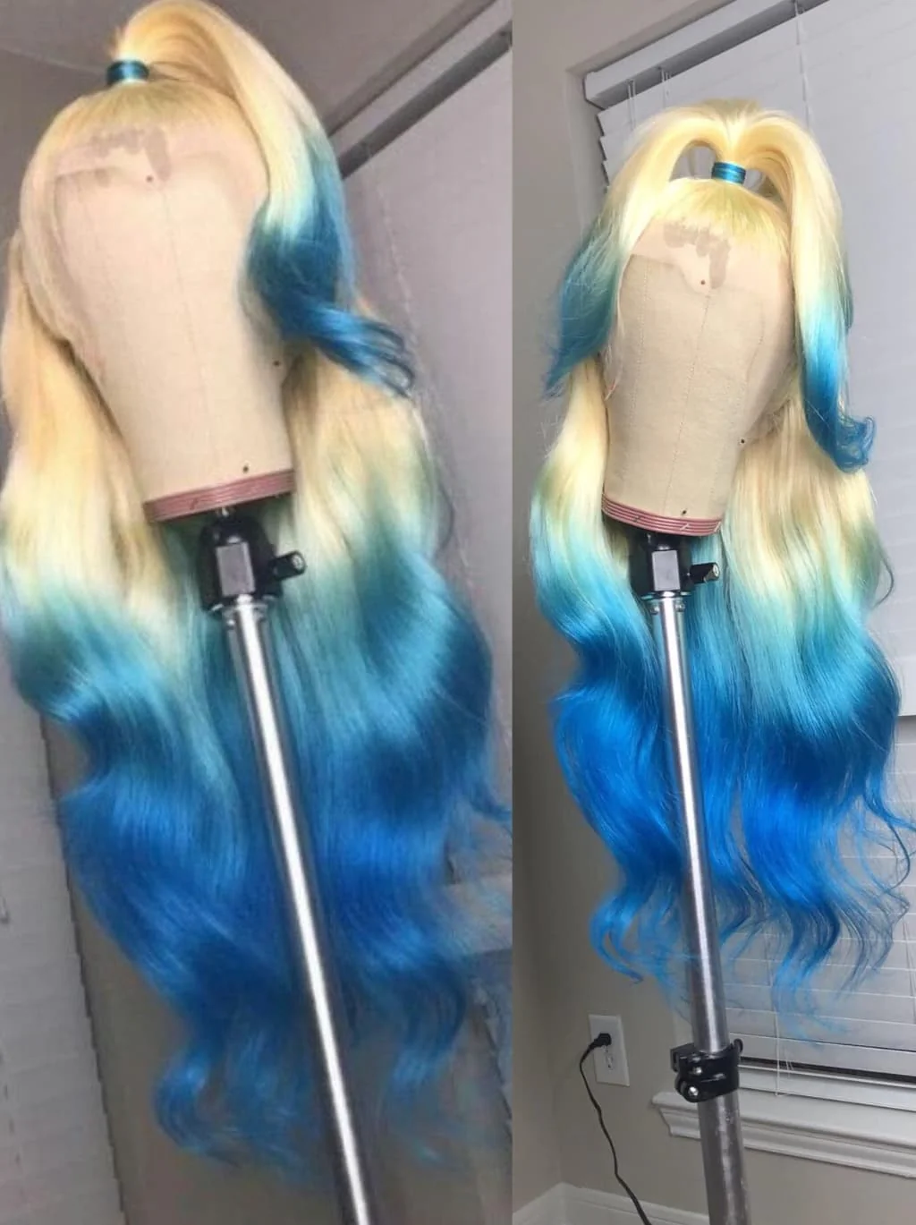 Dorsanee Ombre 613 Blonde Blue Colored 13x4 Lace Front Virgin Human Hair Wig 200 Density - Image 5