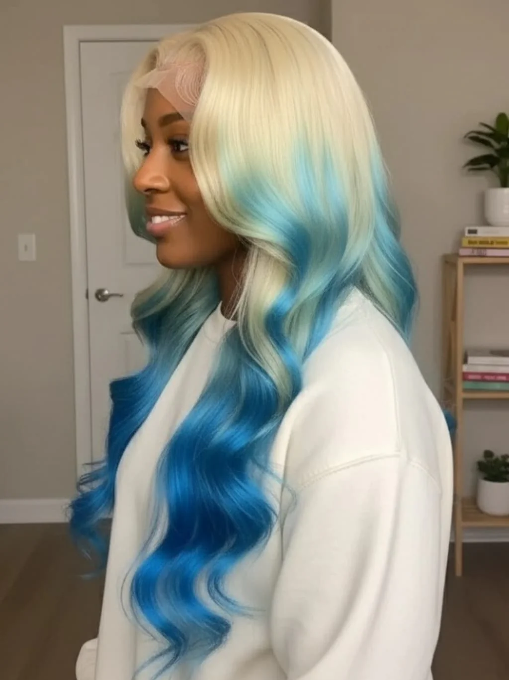 Dorsanee Ombre 613 Blonde Blue Colored 13x4 Lace Front Virgin Human Hair Wig 200 Density - Image 7