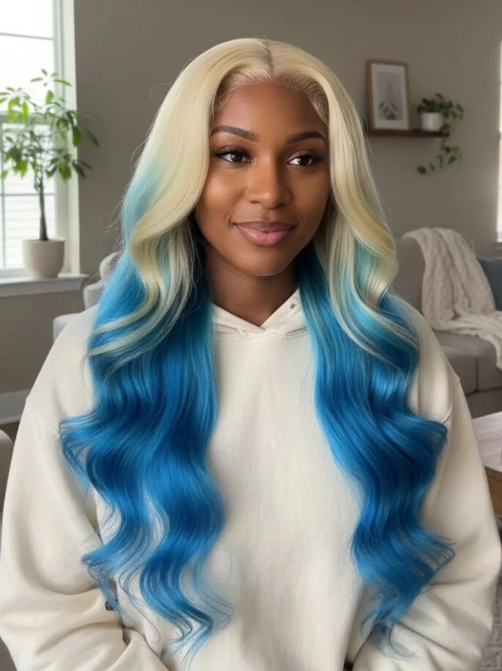 Dorsanee Ombre 613 Blonde Blue Colored 13x4 Lace Front Virgin Human Hair Wig 200 Density - Image 8