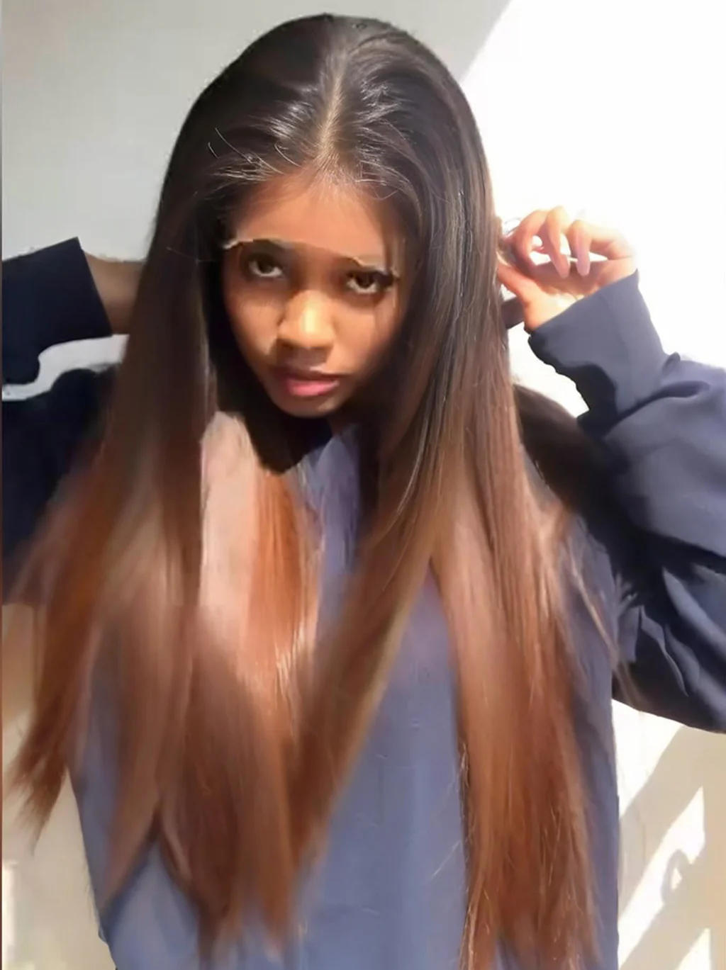 Dorsanee Ombre Black Brown Bone Straight 13x4 Lace Front Human Hair Wig - Image 3
