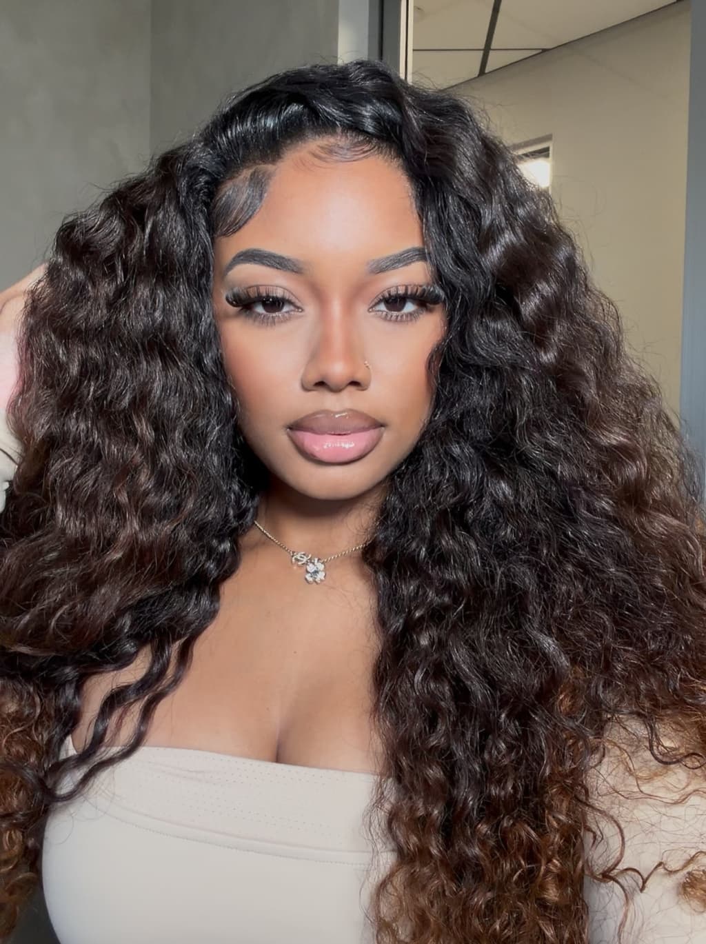 Dorsanee Ombre Black Brown Deep Curly 13x4 Lace Front Human Hair Wig 250 300 Density - Image 2