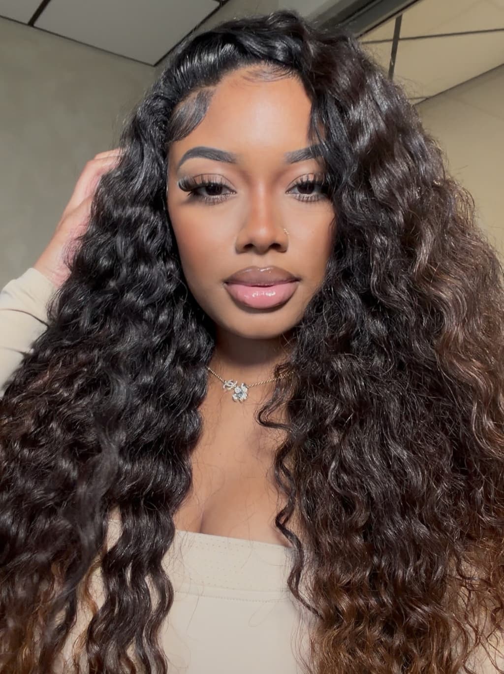 Dorsanee Ombre Black Brown Deep Curly 13x4 Lace Front Human Hair Wig 250 300 Density - Image 3