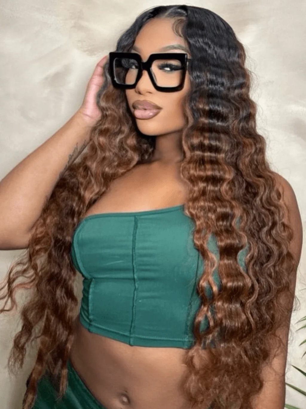 Dorsanee Ombre Black Brown Deep Wave Curly 13x4 HD Lace Front Human Hair Wigs - Image 3