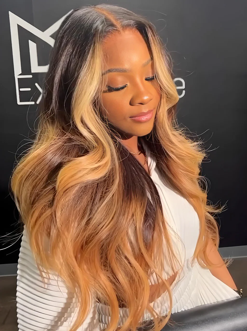 Dorsanee Ombre Black Brown Skunk Stripe 13x4 Lace Front Virgin Human Hair Wigs - Image 3