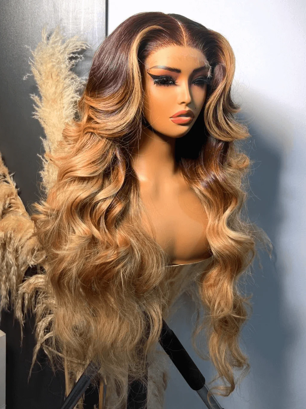 Dorsanee Ombre Black Brown Skunk Stripe 13x4 Lace Front Virgin Human Hair Wigs - Image 2