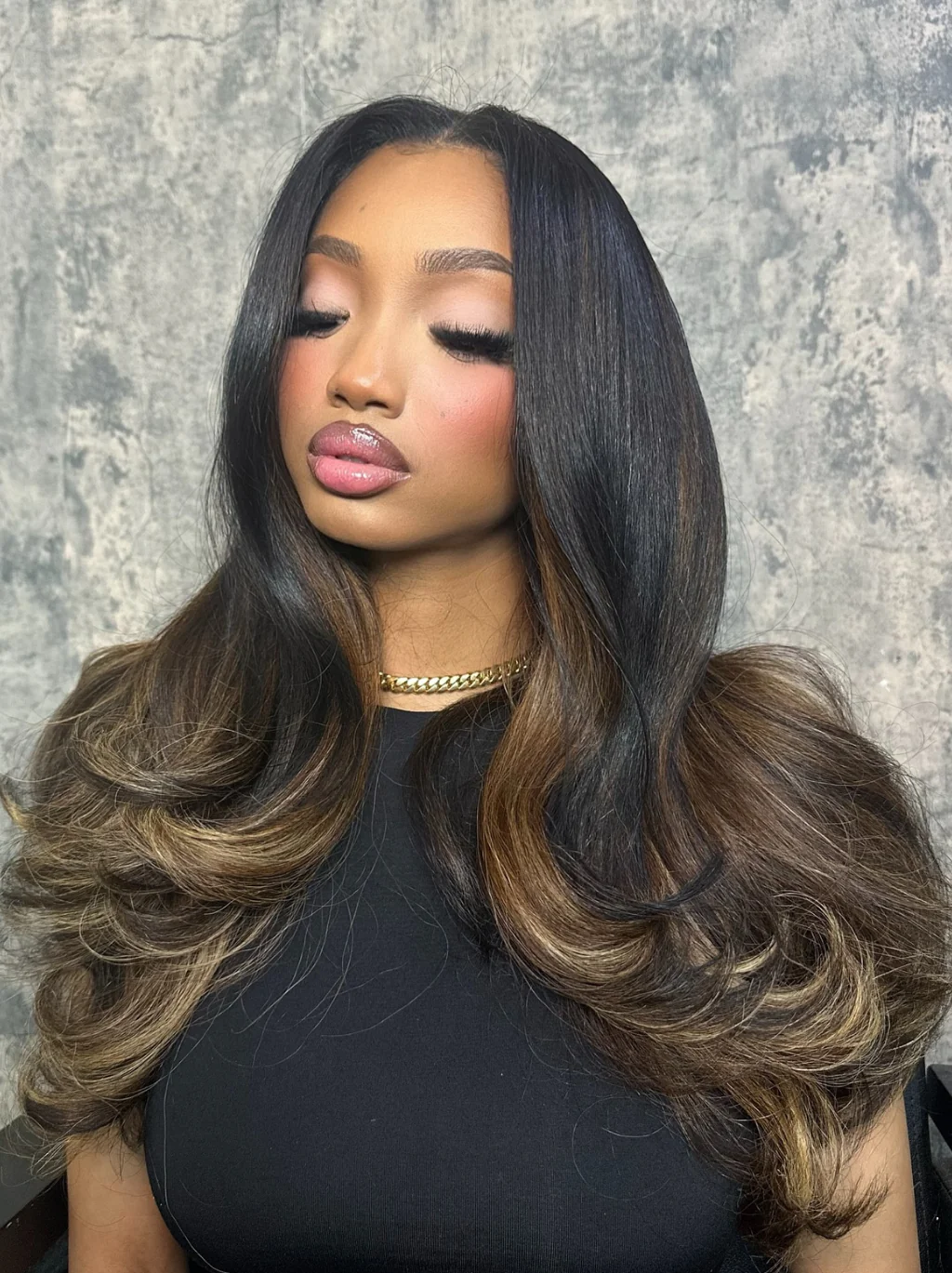 Dorsanee Ombre Black Chocolate Brown Highlights 13x4 Lace Front Human Hair Wigs 200 Density - Image 2
