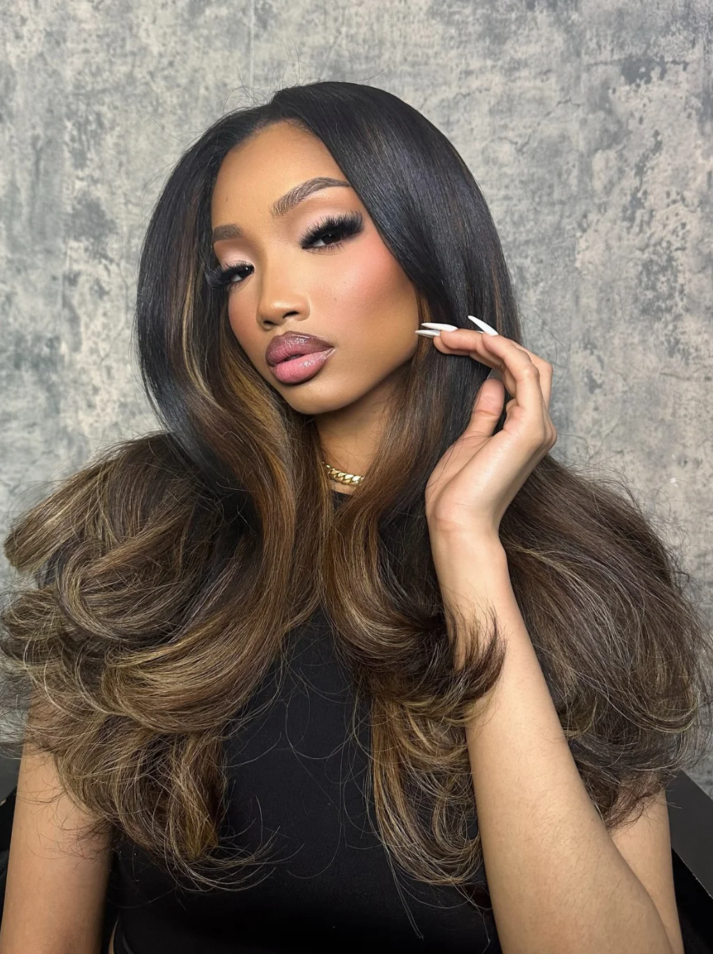 Dorsanee Ombre Black Chocolate Brown Highlights 13x4 Lace Front Human Hair Wigs 200 Density - Image 3