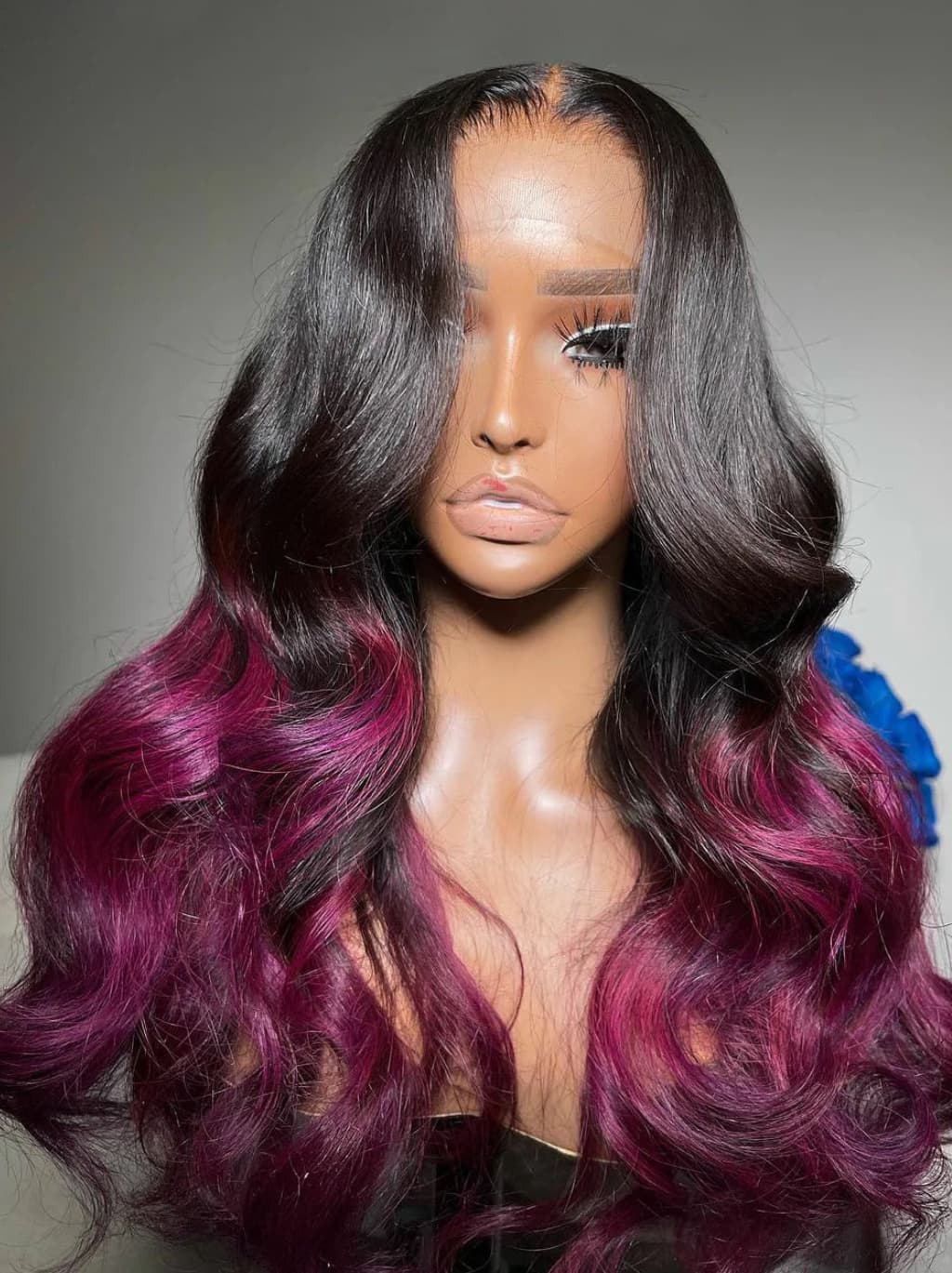Dorsanee Ombre Black Purple 13x4 Lace Front Human Hair Wigs 200 Density - Image 2