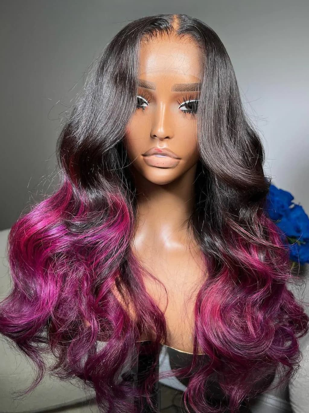 Dorsanee Ombre Black Purple 13x4 Lace Front Human Hair Wigs 200 Density - Image 4