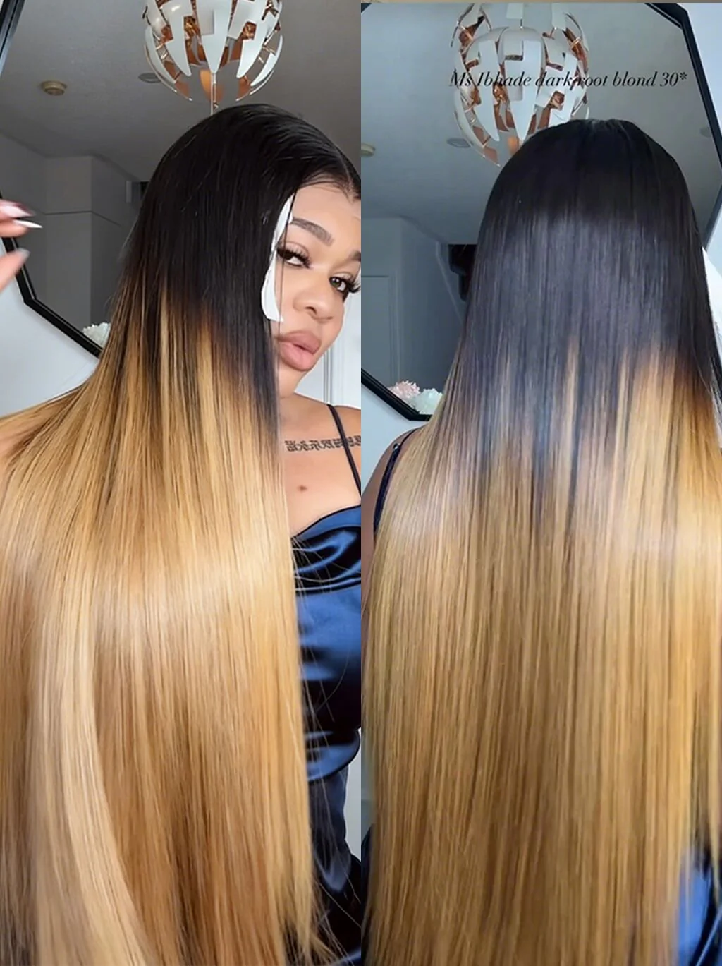 Dorsanee Ombre Black Strawberry Honey Blonde Bone Straight 13x4 Lace Front Human Hair Wigs 300 Density - Image 2