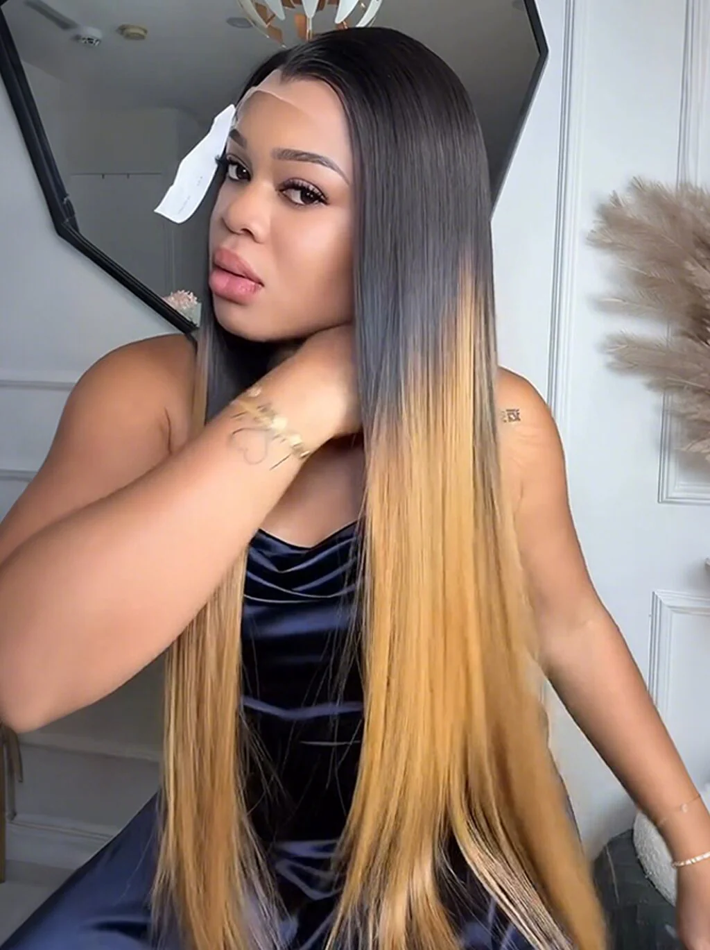 Dorsanee Ombre Black Strawberry Honey Blonde Bone Straight 13x4 Lace Front Human Hair Wigs 300 Density - Image 4