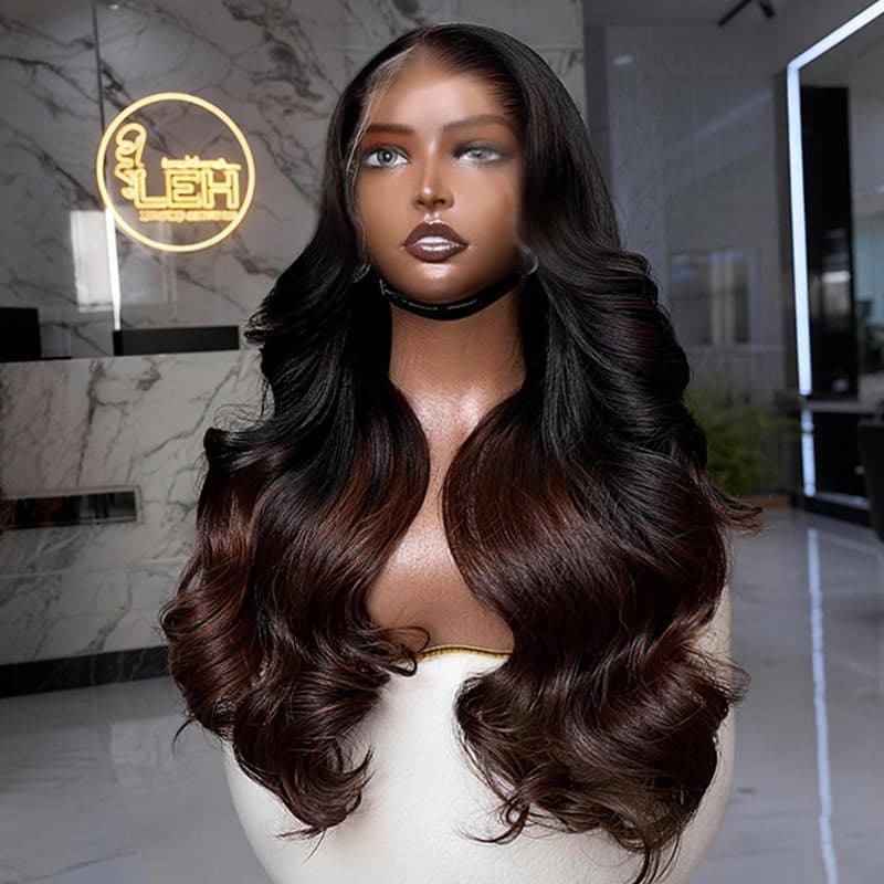 Dorsanee Ombre Black With Caramel Chocolate Brown 13X4 Lace Front Human Hair Wigs 250 300 Density - Image 2