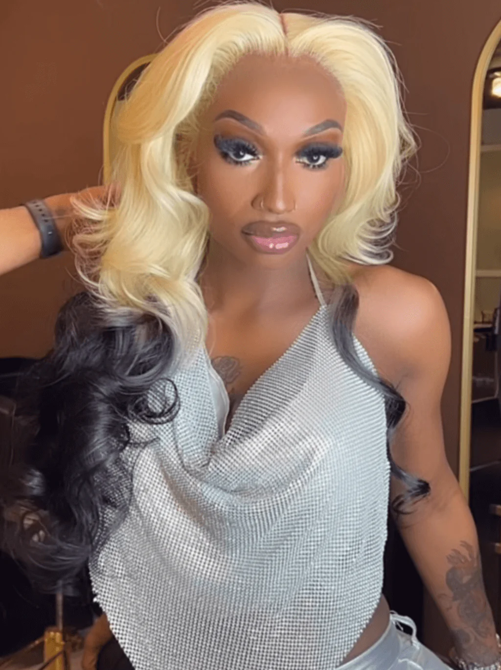 Dorsanee Ombre Blonde Black Straight Body Wave 13x4 Lace Front Human Hair Wigs - Image 2
