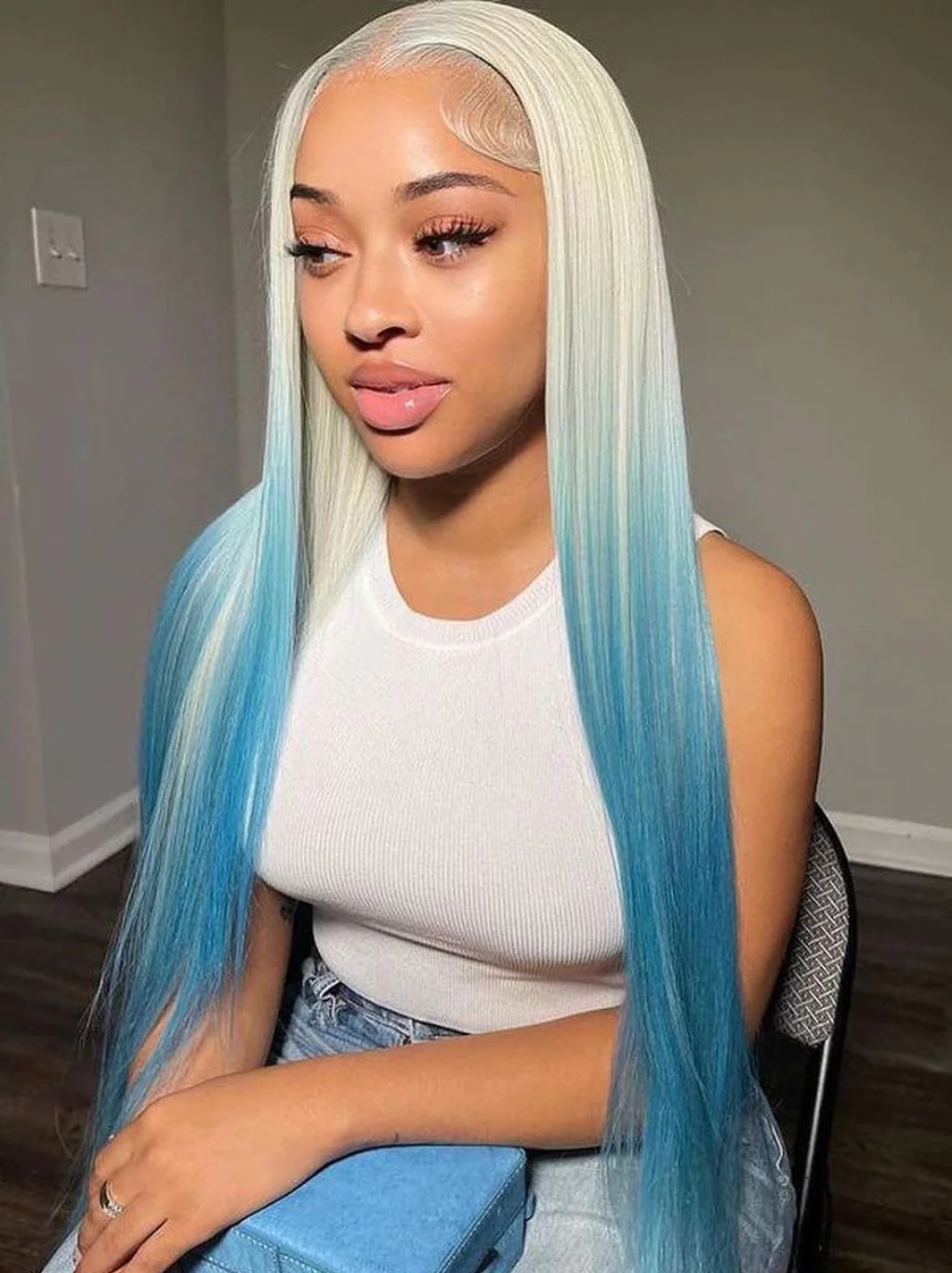 Dorsanee Ombre Blonde Blue 13x4 Lace Front Straight Virgin Human Hair Weave Wigs - Image 4