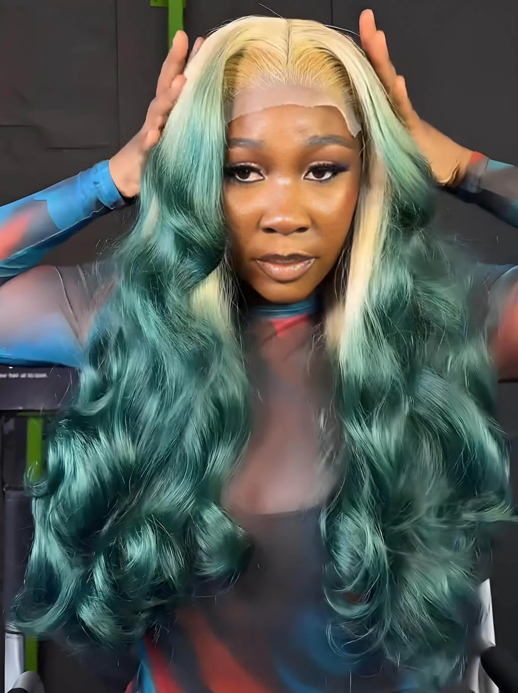 Dorsanee Ombre Blonde Dark Green 13x4 HD Lace Front Virgin Remy Human Hair Wigs - Image 2