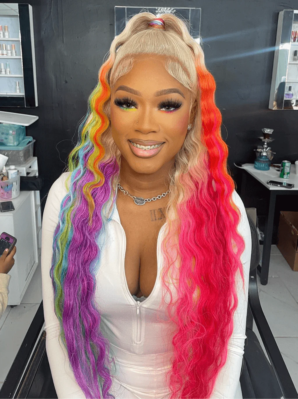 Dorsanee Ombre Blonde Ginger Purple Green Copper Red Multi Color Human Hair Wig - Image 3