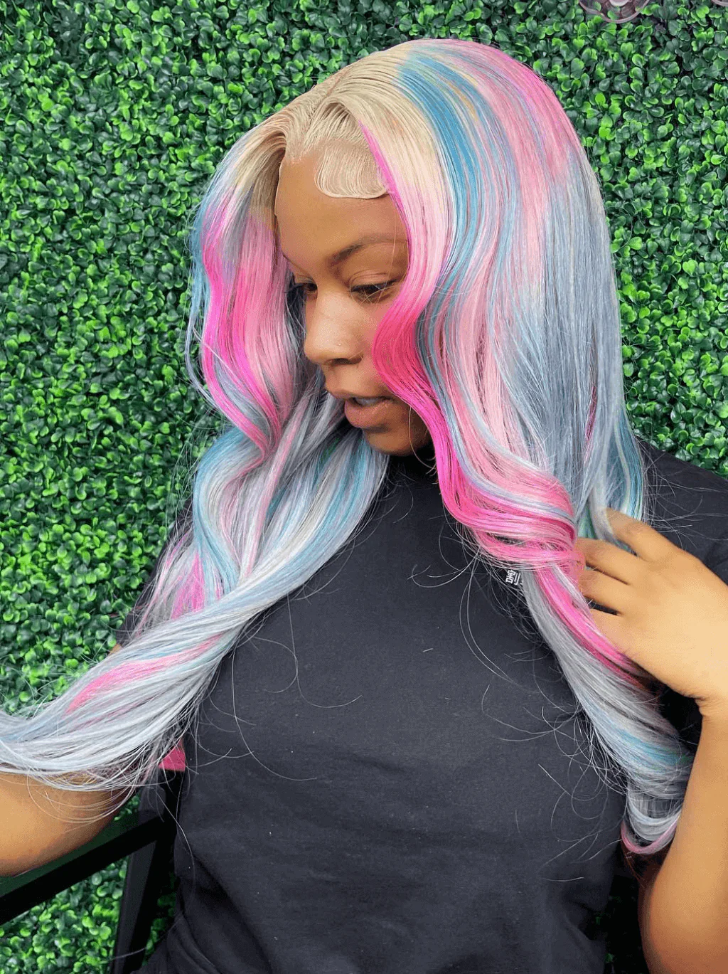 Dorsanee Ombre Blonde Gray With Red Blue Pink Color Lace Front Human Hair Wigs - Image 2