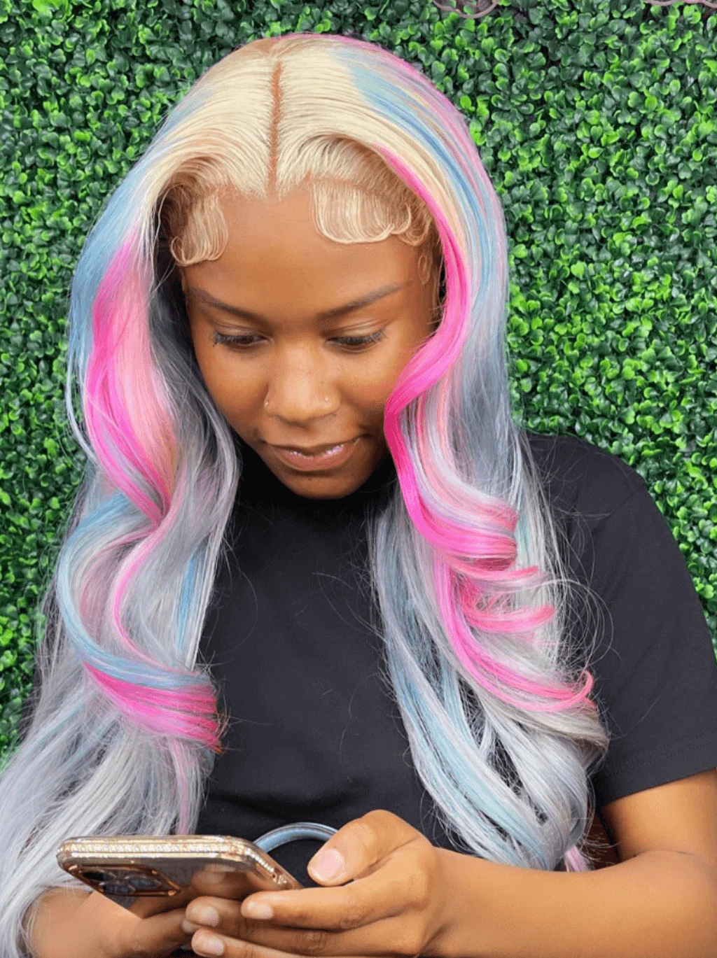 Dorsanee Ombre Blonde Gray With Red Blue Pink Color Lace Front Human Hair Wigs - Image 3