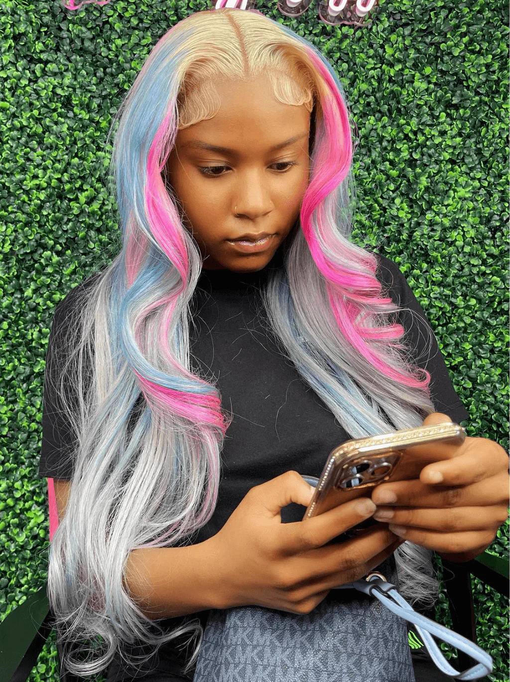 Dorsanee Ombre Blonde Gray With Red Blue Pink Color Lace Front Human Hair Wigs - Image 4