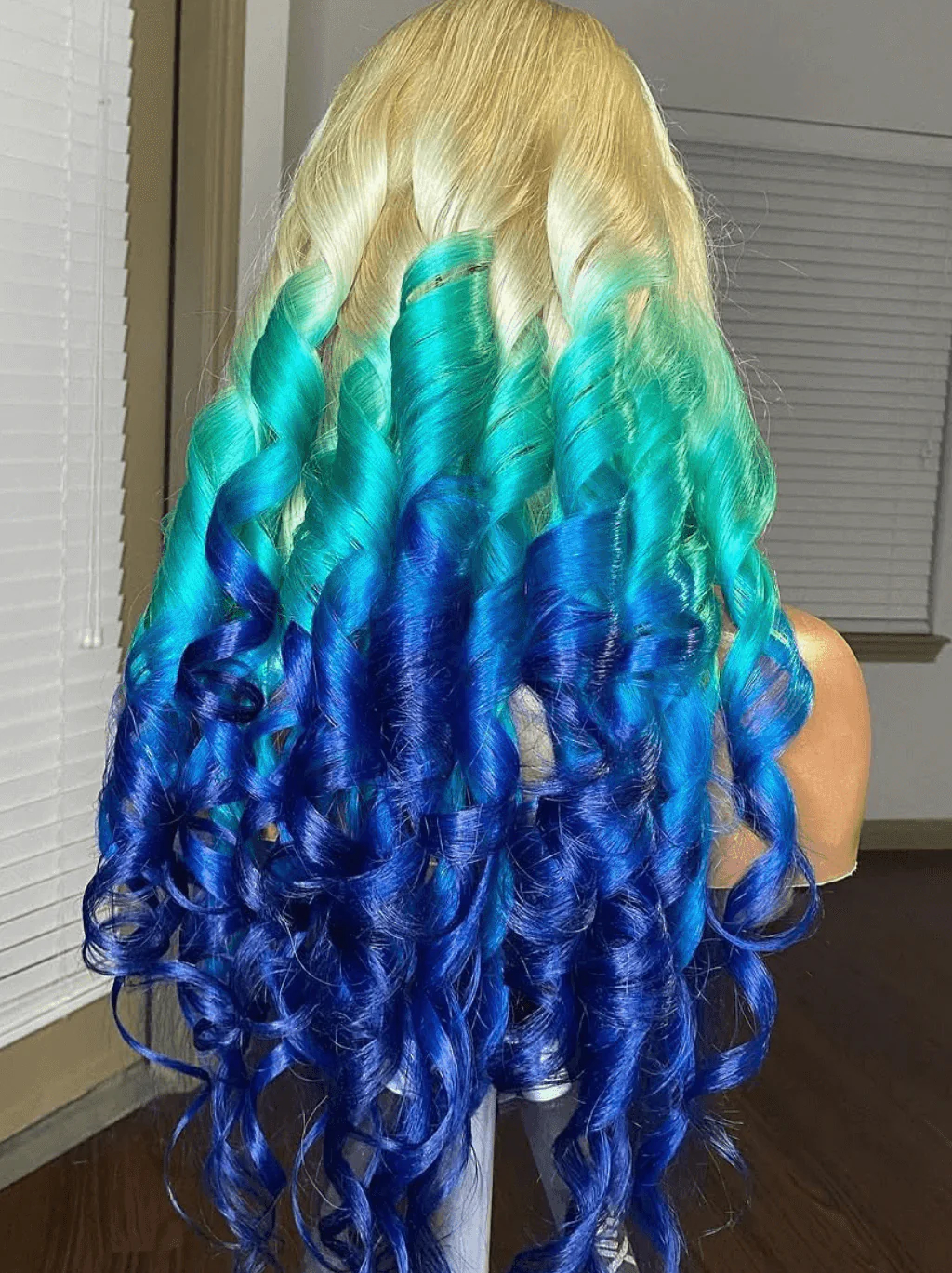Dorsanee Ombre Blonde Green Blue Skunk Stripe 13x4 Lace Front Human Hair Wigs - Image 2