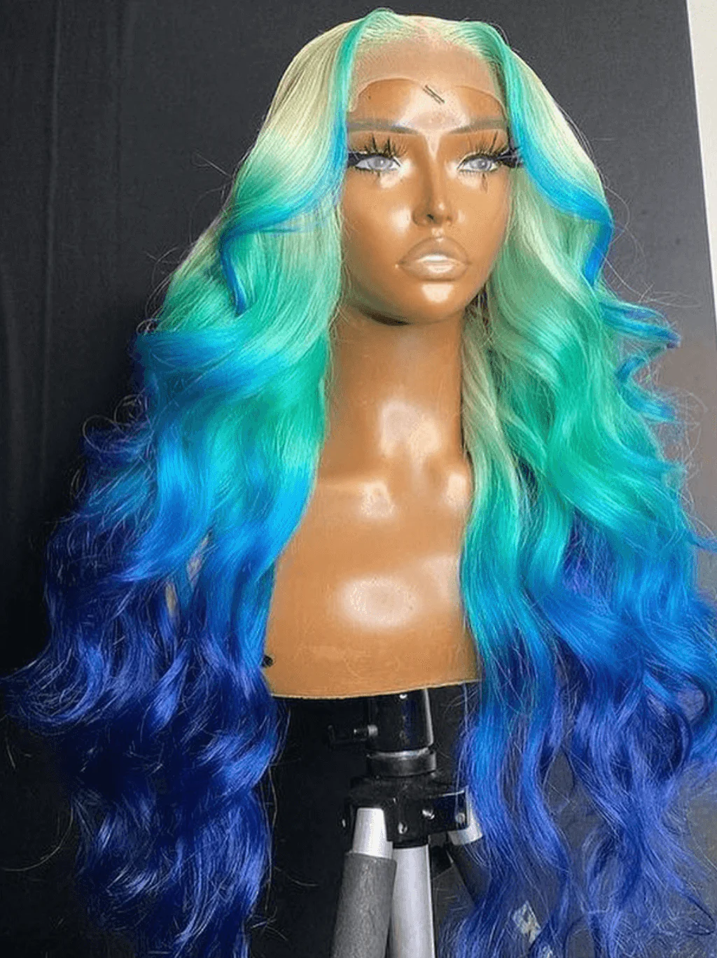Dorsanee Ombre Blonde Green Blue Skunk Stripe 13x4 Lace Front Human Hair Wigs - Image 3