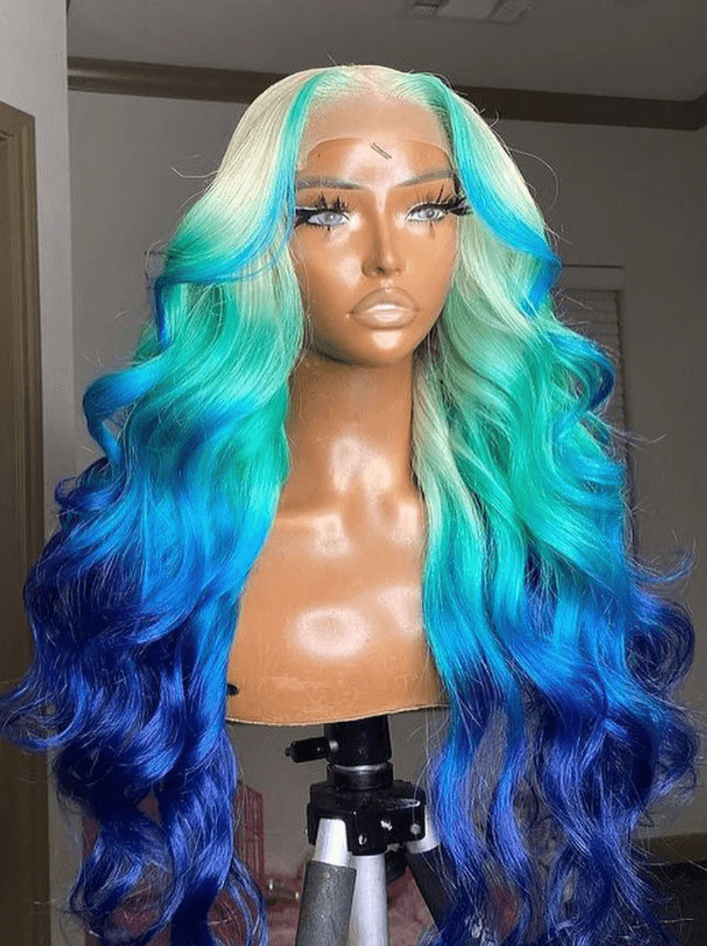 Dorsanee Ombre Blonde Green Blue Skunk Stripe 13x4 Lace Front Human Hair Wigs - Image 4