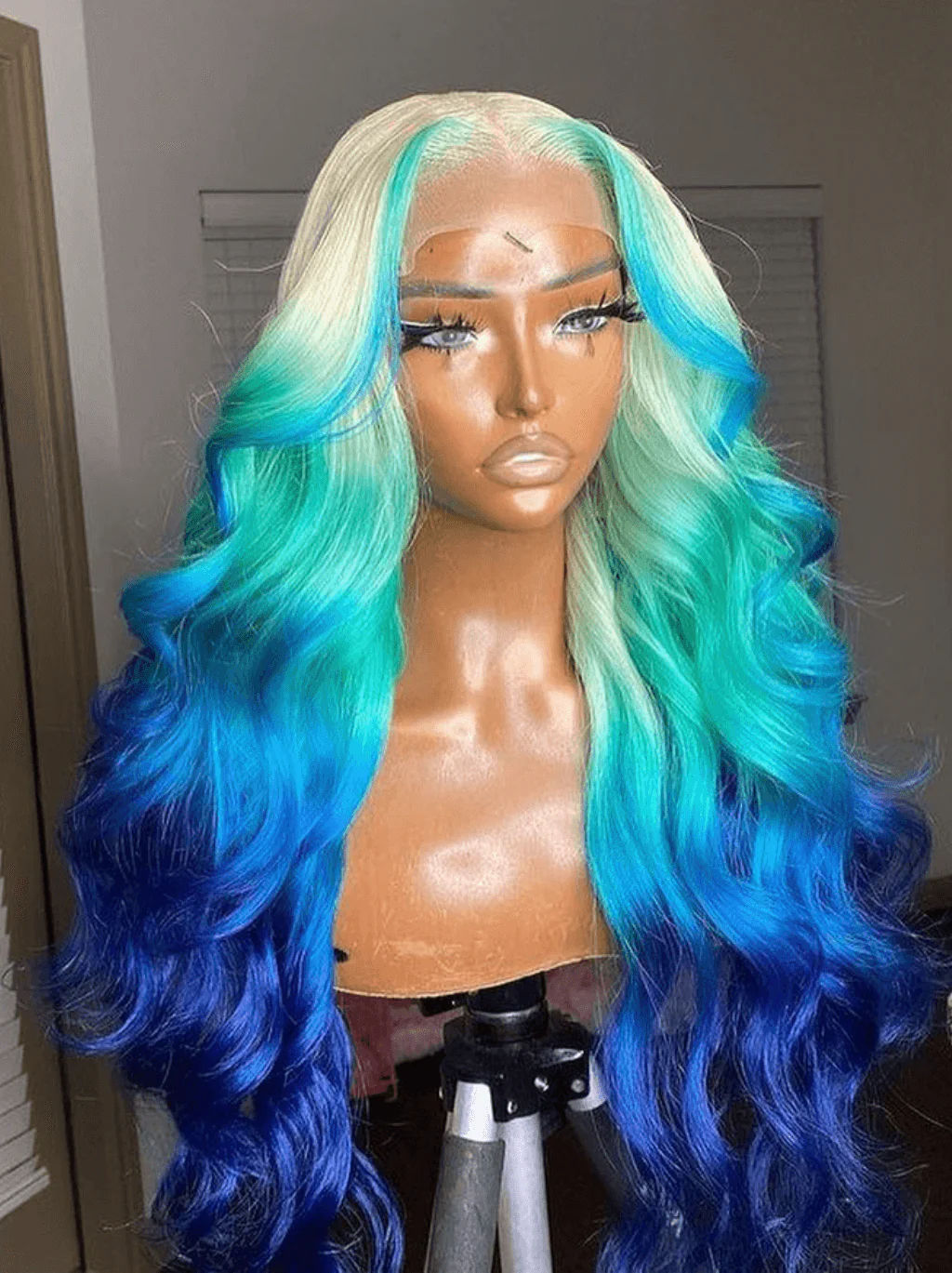 Dorsanee Ombre Blonde Green Blue Skunk Stripe 13x4 Lace Front Human Hair Wigs - Image 5