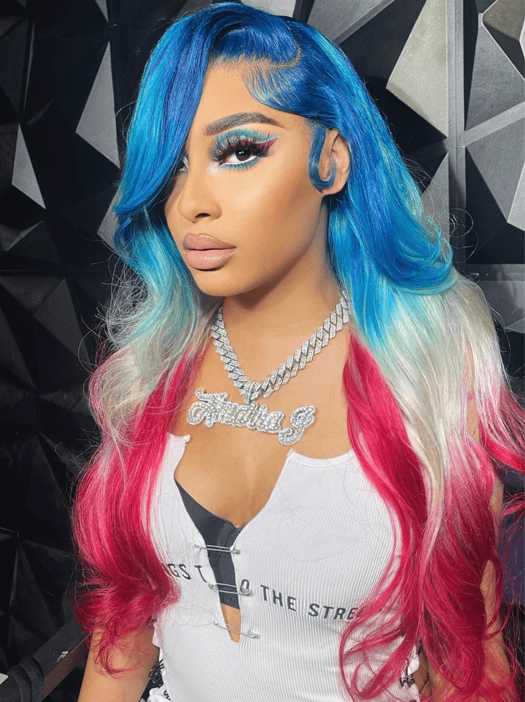 Dorsanee Ombre Blue Blonde Burgundy Red 13x4 Lace Front Human Hair Wigs - Image 3