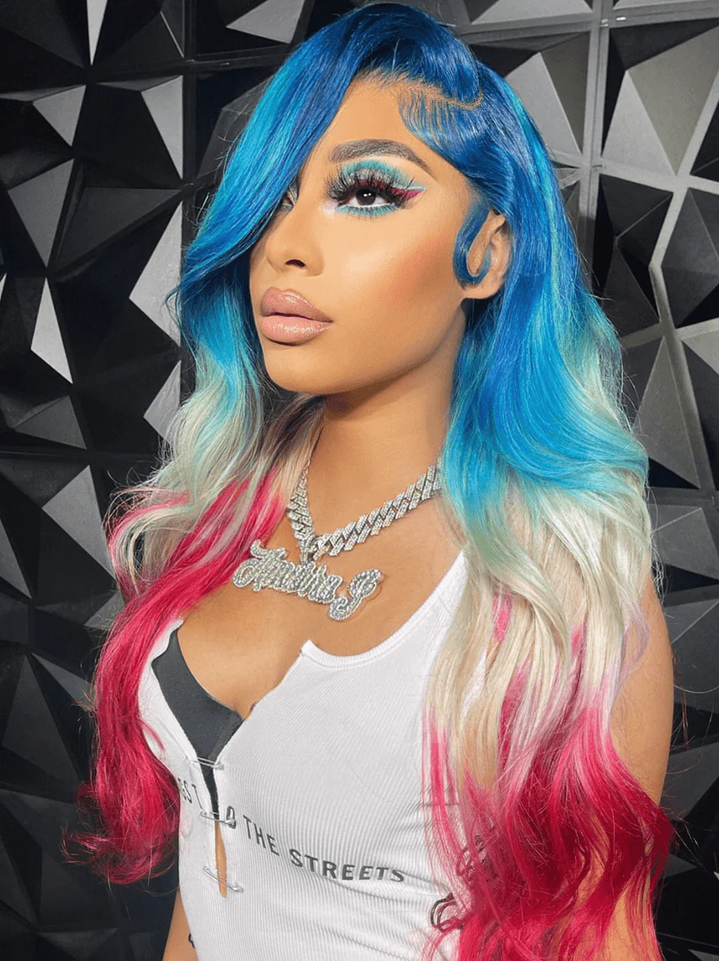 Dorsanee Ombre Blue Blonde Burgundy Red 13x4 Lace Front Human Hair Wigs - Image 4