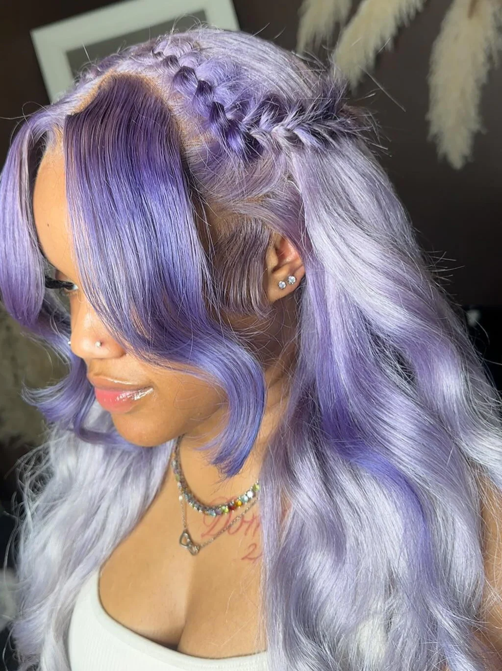 Dorsanee Ombre Bluish Purple Ash Gray 200 Density 13x4 Lace Front Human Hair Wigs - Image 3