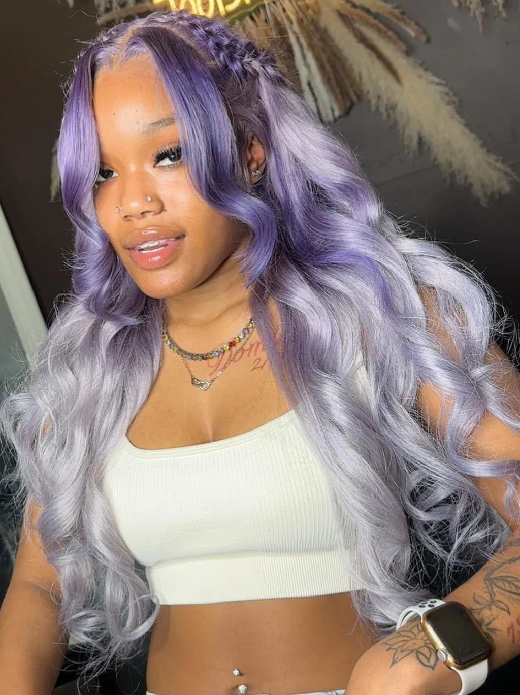 Dorsanee Ombre Bluish Purple Ash Gray 200 Density 13x4 Lace Front Human Hair Wigs - Image 4