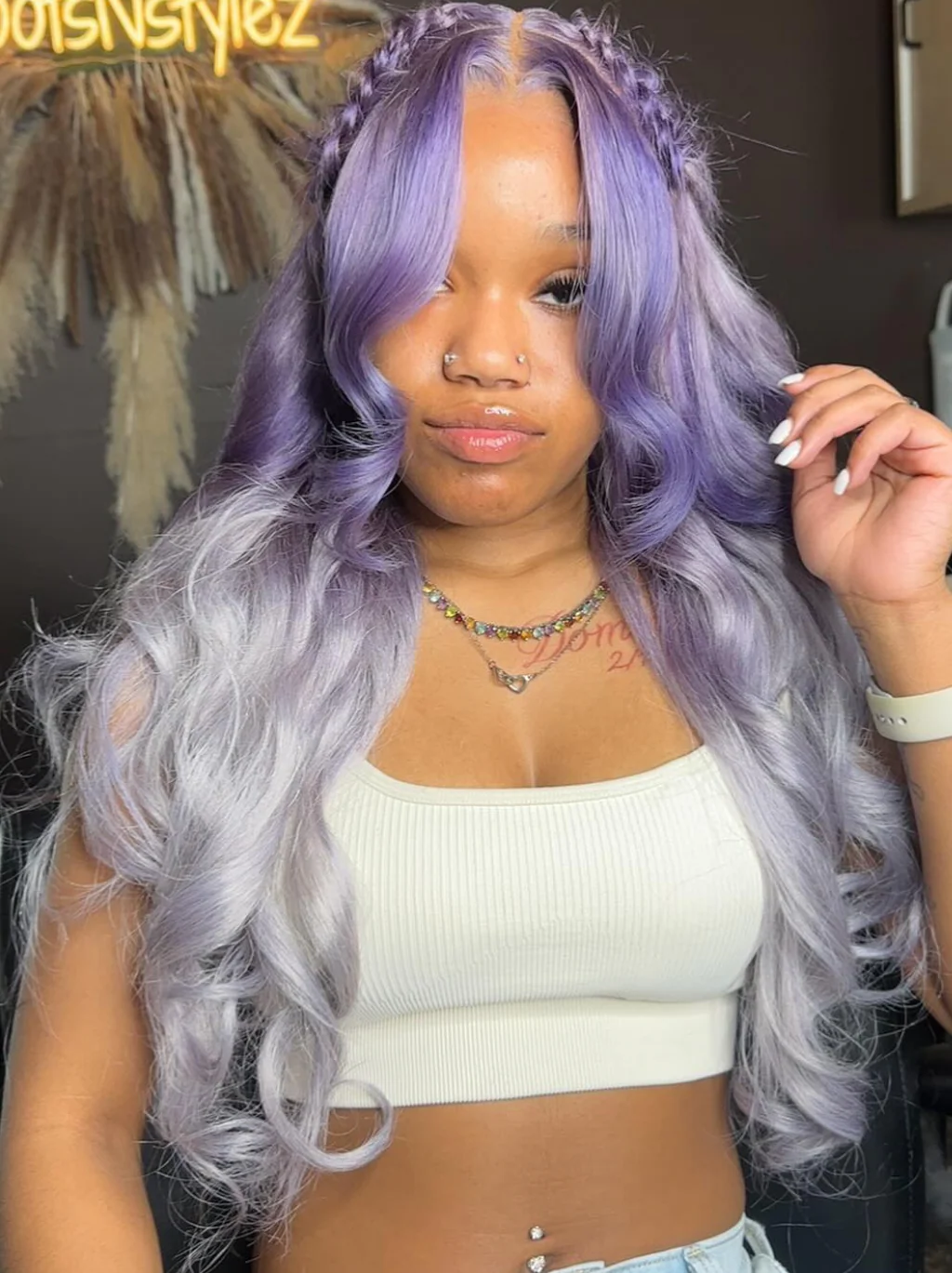 Dorsanee Ombre Bluish Purple Ash Gray 200 Density 13x4 Lace Front Human Hair Wigs - Image 5