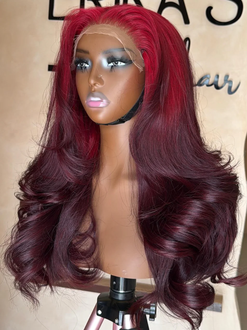 Dorsanee Ombre Bright Burgundy Cherry Deep Wine Red 13x4 Lace Front Virgin Human Hair Wig - Image 4