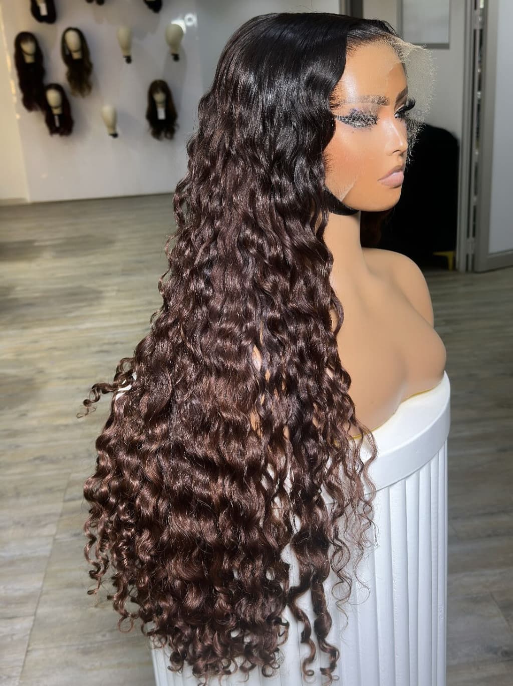 Dorsanee Ombre Brown Dark Roots Burmese Curly 13x4 Lace Front Human Hair Wig 250 300 Density - Image 4