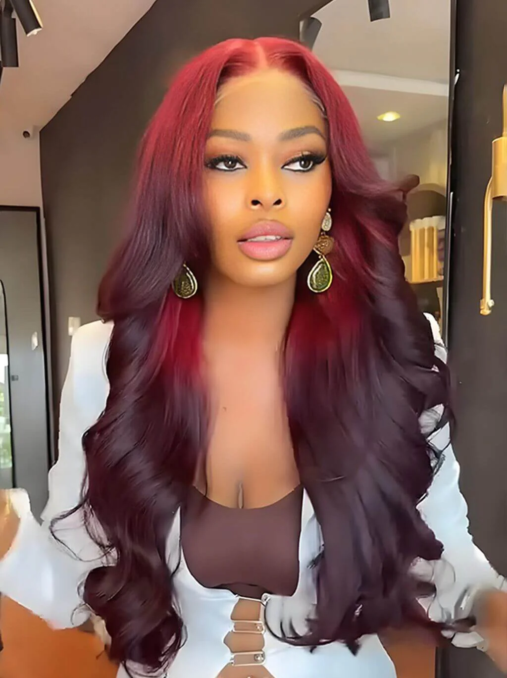 Dorsanee Ombre Burgundy Dark Red 250 300 Density 13x4 Lace Front Human Hair Wig - Image 3