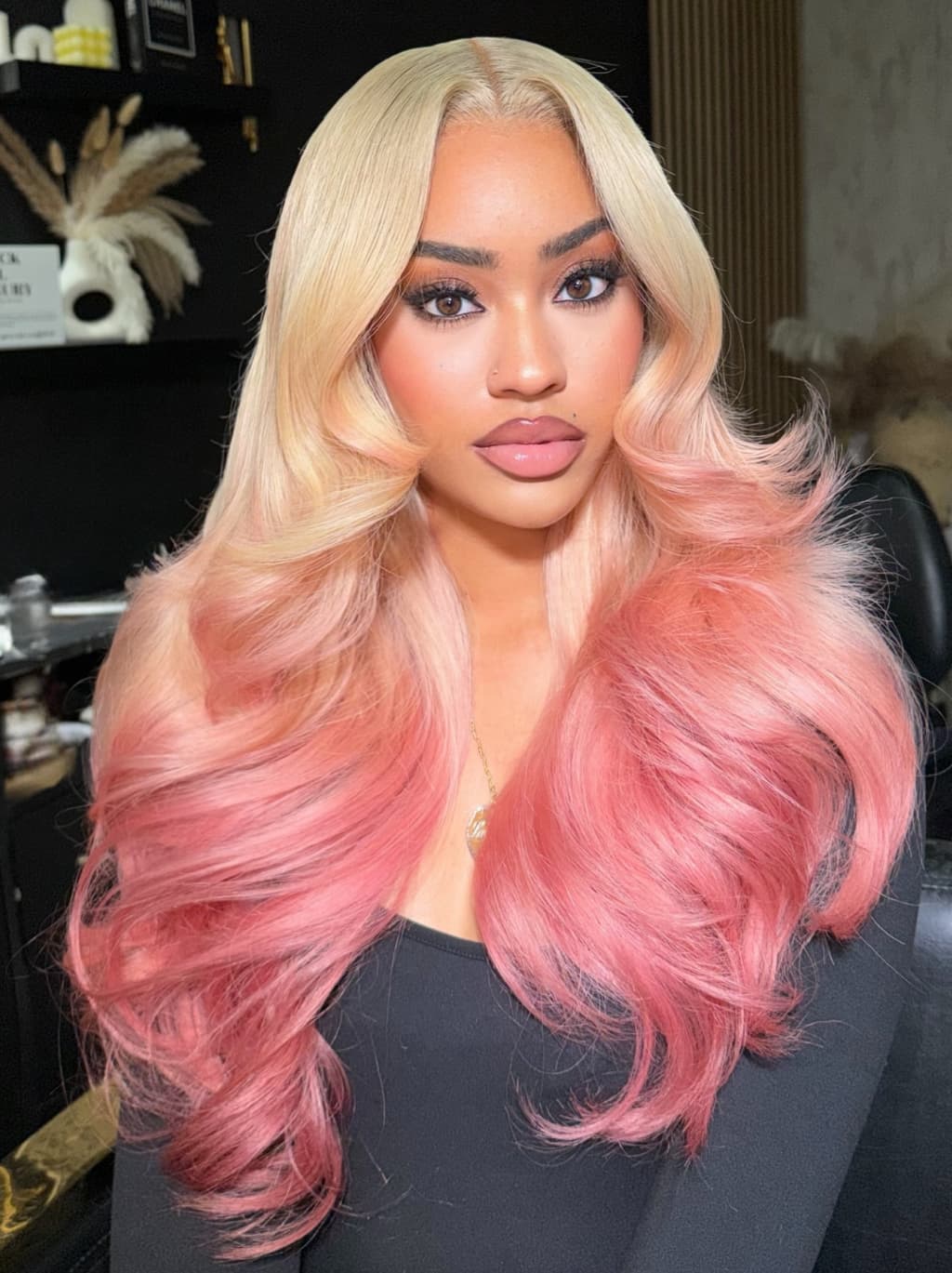 Dorsanee Ombre Champagne Blonde Dusty Rose Pink 13x4 Lace Front Human Hair Wigs 200 Density - Image 2