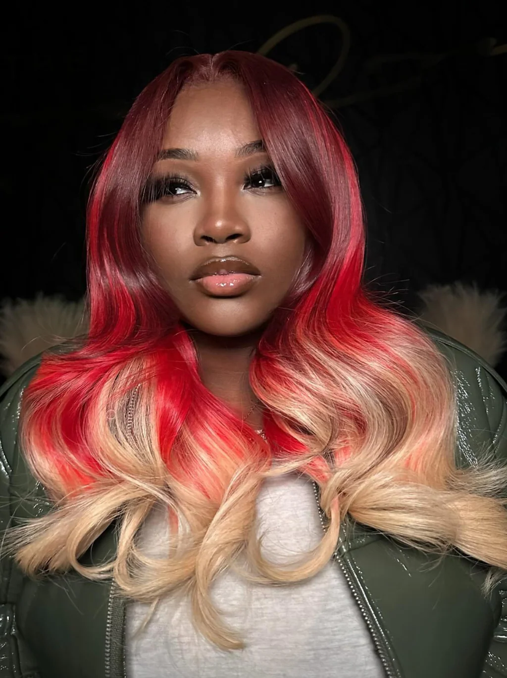 Dorsanee Ombre Chocolate Brown Platinum Blonde With Red Streak Highlights 13x4 Lace Front Human Hair Wigs - Image 3