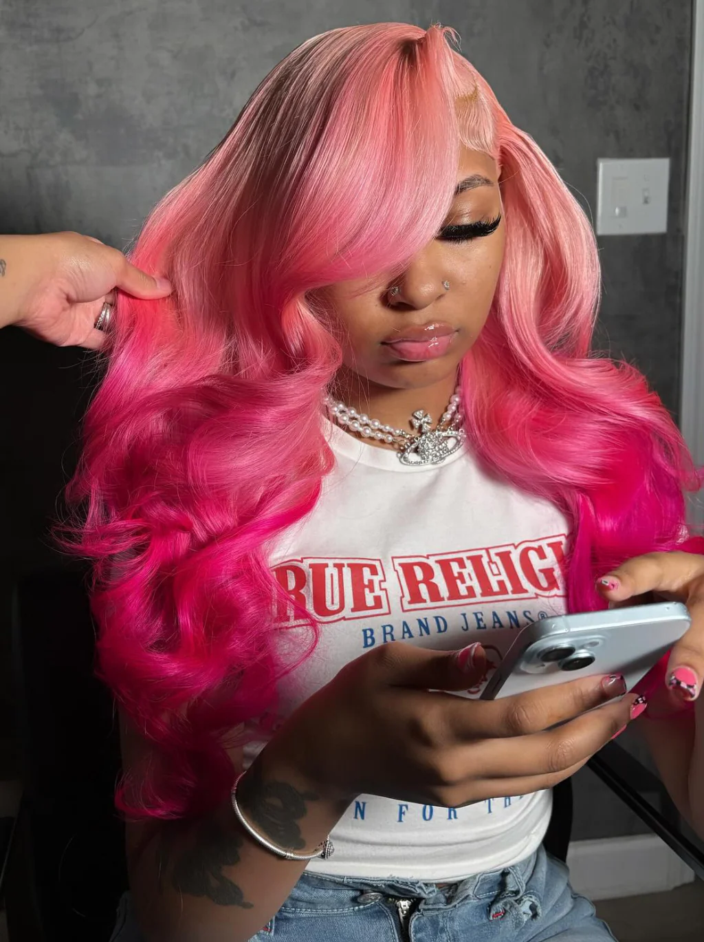 Dorsanee Ombre Cotton Candy Pink Dark Rose Pink Two Tone Color Human Hair Wig 200 Density 13x4 Lace Front Human Hair Wigs - Image 3