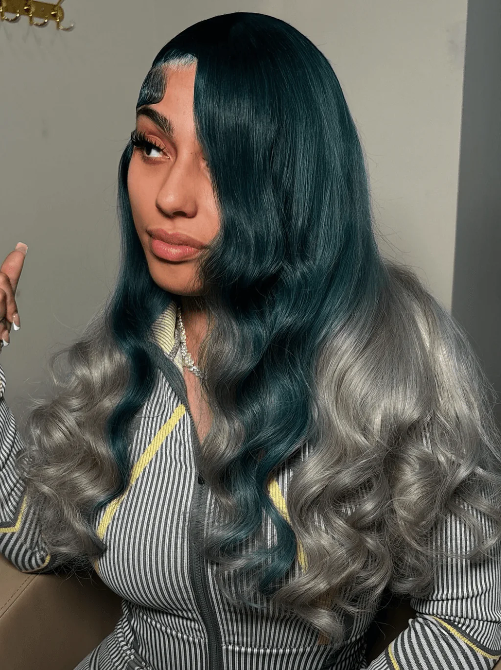 Dorsanee Ombre Dark Olive Green Gray Body Wave 13x4 Lace Front Human Hair Wigs - Image 2