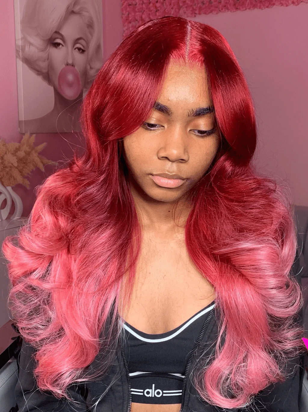 Dorsanee Ombre Dark Red Pink 13x4 HD Lace Front Virgin Human Hair Wigs - Image 2