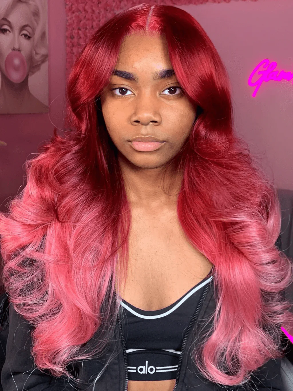Dorsanee Ombre Dark Red Pink 13x4 HD Lace Front Virgin Human Hair Wigs - Image 3